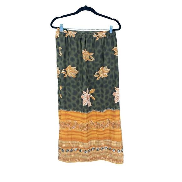 Marla Kim Wrap Maxi Skirt Olive Green & Rust Women Size Large Vintage - Picture 9 of 11